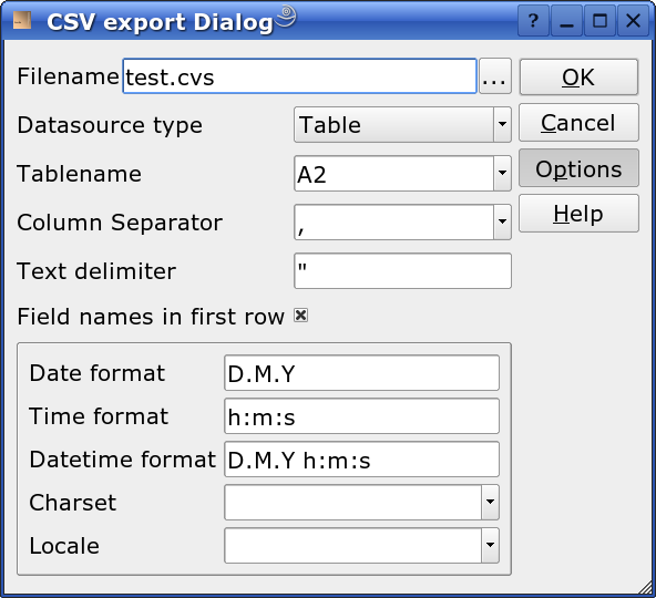 The CSV export dialog