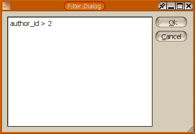 The filter definition dialog