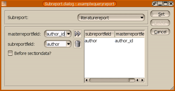 The subreport window