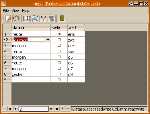 The column selection dialog